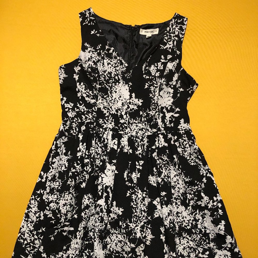 Mac + Jac Womens Size XL Black Floral Sleeveless V-Neck Mini Fit Flare Dress